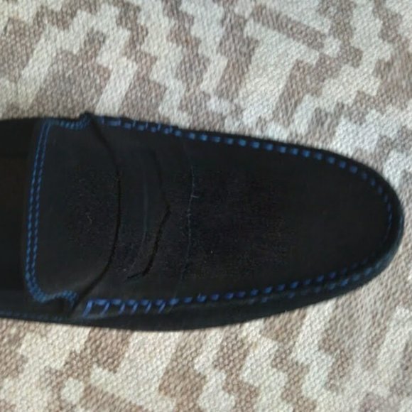 New Bold Society Men\'s Black Italian Handmade Suede Loafers w/Blue Soles Size 11 main image 2